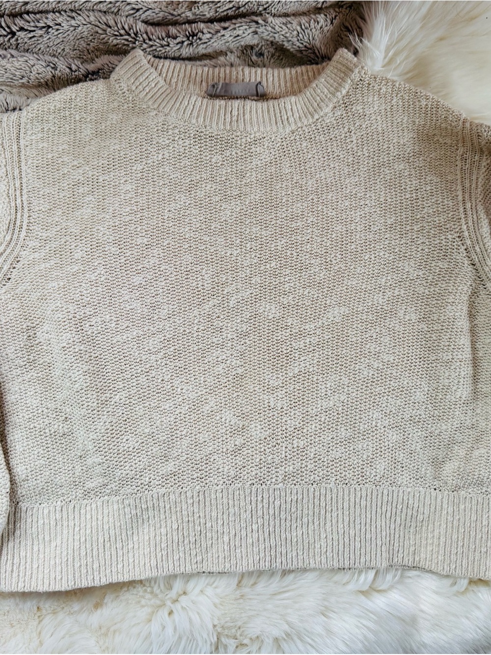 Everlane Cotton/Linen Crew Neutral Cream Knit Sweater
